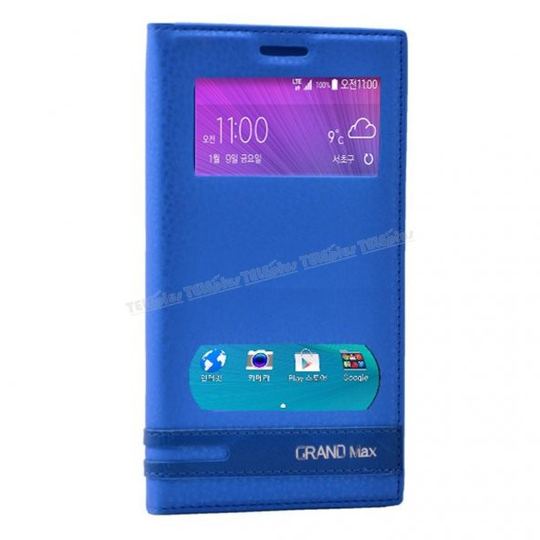Samsung Galaxy Grand Max Mıknatıslı Pencereli Kılıf Mavi