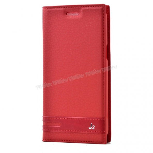 Samsung Galaxy J2 Mıknatıslı Flip Cover Kılıf Kırmızı