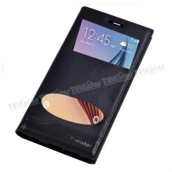 Samsung Galaxy S6 Edge Mıknatıslı Pencereli Kılıf Siyah