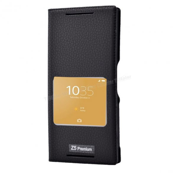 Sony Xperia Z5 Preminum Mıknatıslı Pencereli Kılıf Siyah
