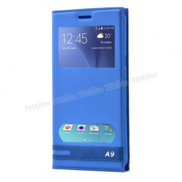 Samsung Galaxy A9 Çift Pencereli Kılıf Mavi