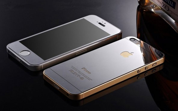 iPhone 5 Renkli Cam Ön + Arka Ekran Koruyucu Gümüş
