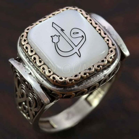 925 ayar gümüş erkek yüzük elif vav arapça harf kayı model