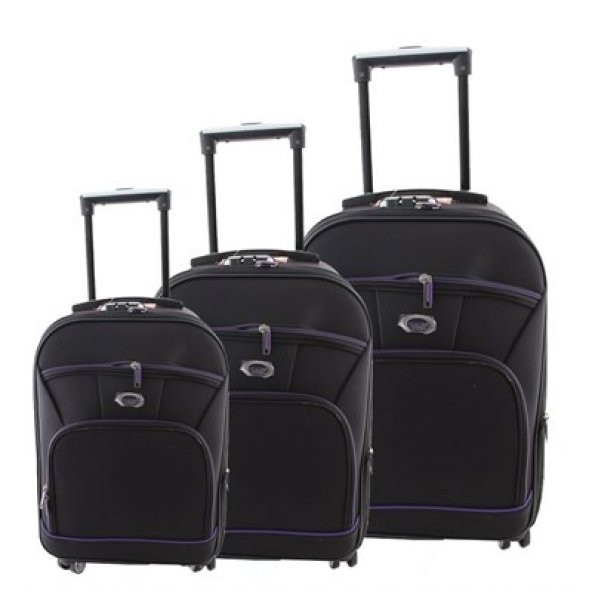 ÇÇS 501 Trolley Kumaş Valiz Bavul Seti Siyah Mor