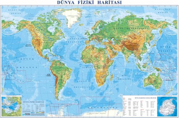 Gürbüz Dünya Fiziki Haritası 100x140