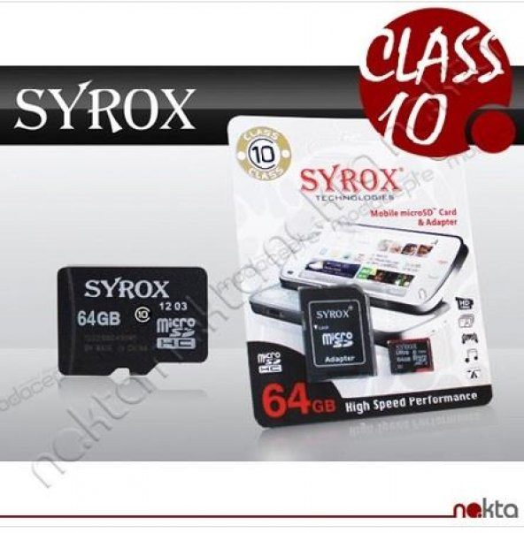 Syrox MicroSD 64 GB Class 10 Hafıza Kartı