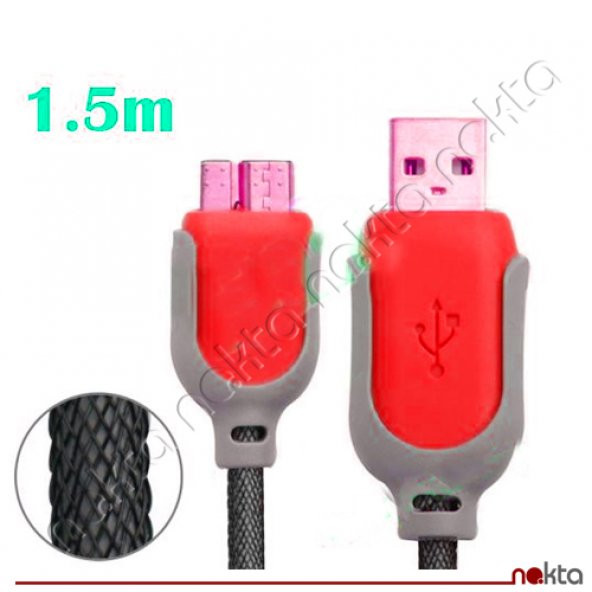 Notech USB 3.0 Note 3 / S5 High Speed Kablo 1.5mt Siyah-Kırmızı