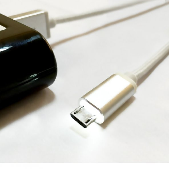 Micro USB Led Işıklı Kırılmaz Kablo Beyaz