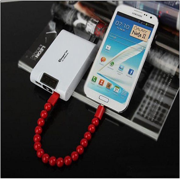 Micro USB Boncuk Bileklik USB Data Kablosu Kırmızı - 2