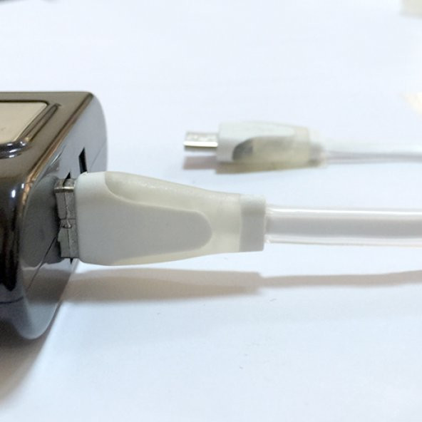 Micro USB Led Işıklı Şeffaf USB Kablo Beyaz