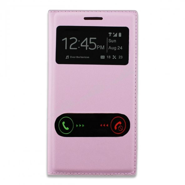 Samsung I9300 Galaxy S3 S View Dikişli Deri Çift Pencereli Kılıf Pembe