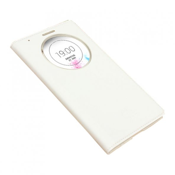 LG G3 D855 S View Dikişli Deri Pencereli Uyku Modlu Kılıf Beyaz