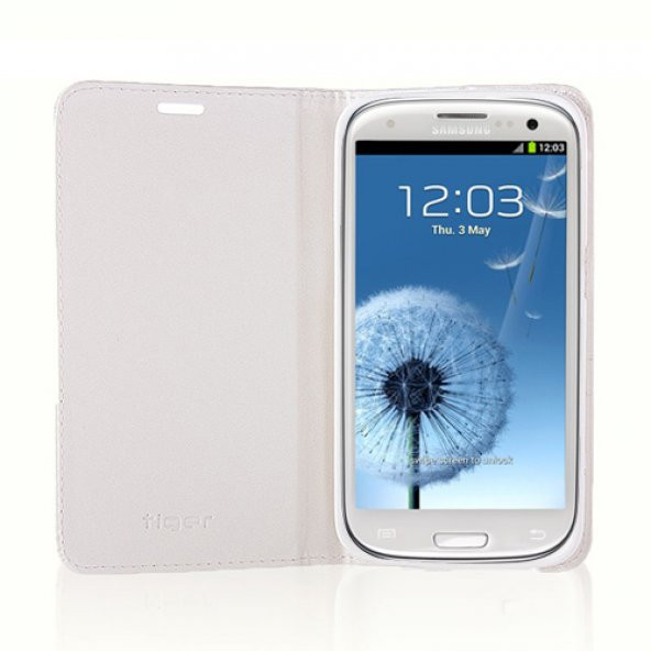 Samsung Galaxy S3 (I9300) Dikişli ve Gizli Mıknatıslı Tiger Kılıf Beyaz - 2