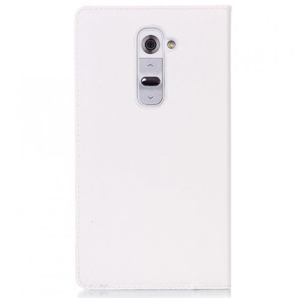 LG G2 D802 S View Dikişli Deri Pencereli Uyku Modlu Kılıf Beyaz - 2
