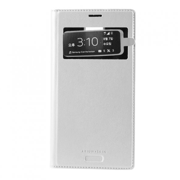 Samsung I9500 S4 Dikişli Cüzdanlı Kılıf ARIUM SKIN Beyaz