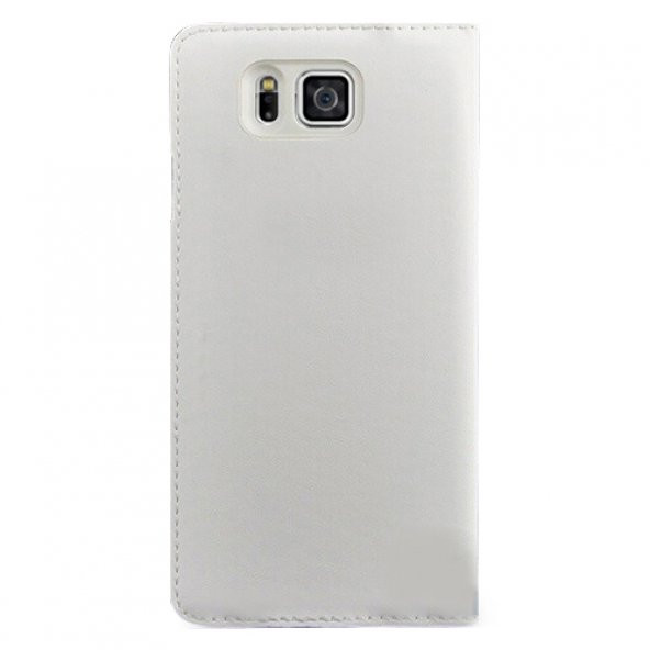Samsung Alpha G850 S View Dikişli Deri Pencereli Kılıf Beyaz - 2