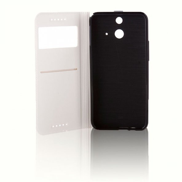 HTC One E8 VILI Cüzdanlı ve Standlı Kılıf Beyaz - 2