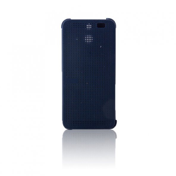 HTC One E8 Dot View Yan Kapaklı Uyku Modlu Kılıf Mavi
