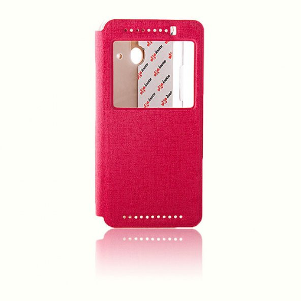 HTC One E8 Yan Kapaklı Standlı Kılıf Kırmızı