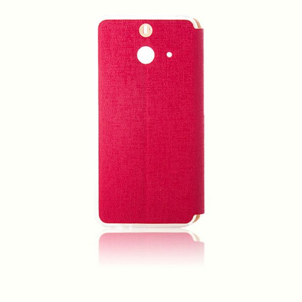 HTC One E8 Yan Kapaklı Standlı Kılıf Kırmızı - 3