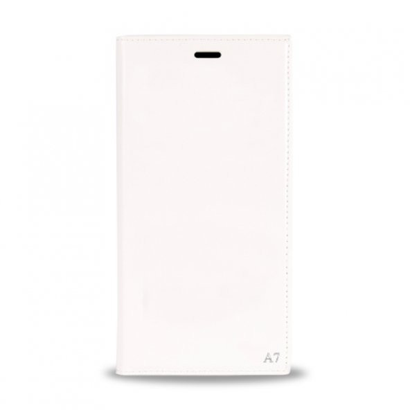 Samsung Galaxy A7 (A700) Gizli Mıknatıslı Premium Pencerli Magnum Kılıf Beyaz