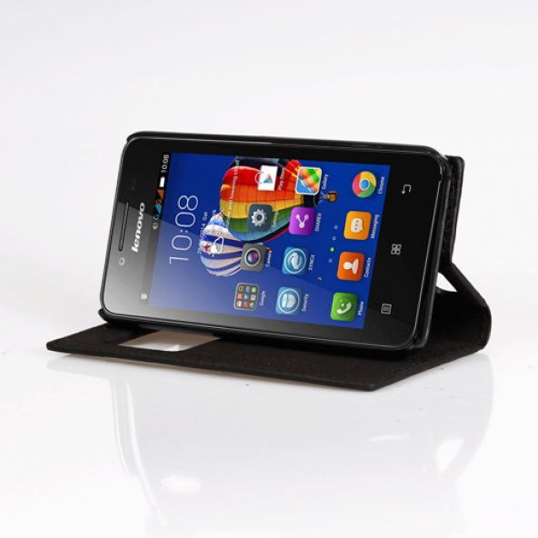 Lenovo A319 Gizli Mıknatıslı Pencereli Magnum Kılıf Siyah - 3