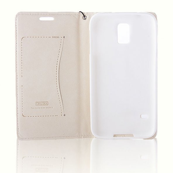 Samsung Galaxy S5 (G900) Cüzdanlı Gizli Mıknatıslı XUNOD Kılıf Beyaz - 2