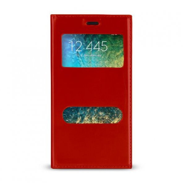 Samsung Galaxy E7 (E700) Gizli Mıknatıslı Pencereli Premium Magnum Kılıf Kırmızı