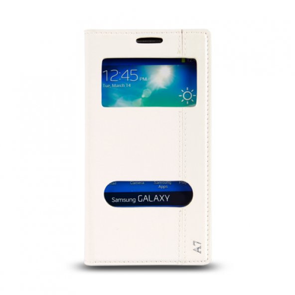 Samsung Galaxy A7 (A700) Gizli Mıknatıslı Pencereli Magnum Kılıf Beyaz