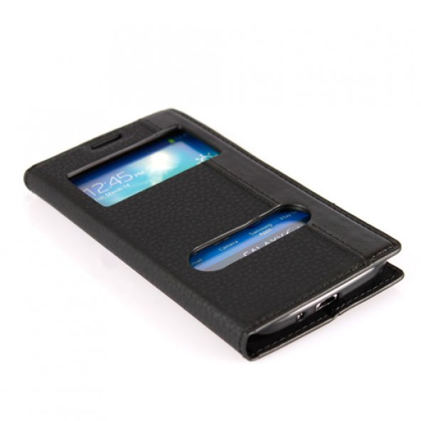 Samsung Galaxy E7 (E700) Gizli Mıknatıslı Pencereli Magnum Kılıf Siyah - 3