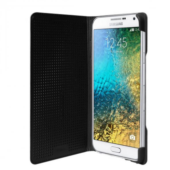 Galaxy E7 (E700) Dot View Yan Kapaklı Uyku Modlu Kılıf Siyah - 2
