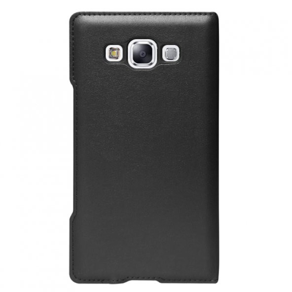 Galaxy E7 (E700) Dot View Yan Kapaklı Uyku Modlu Kılıf Siyah - 3