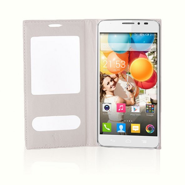 General Mobile Discovery 2 Gizli Mıknatıslı Pencereli Premium Magnum Kılıf Beyaz - 3