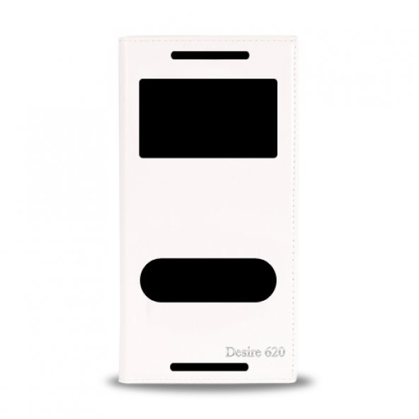 HTC Desire 620 Gizli Mıknatıslı Pencereli Premium Magnum Kılıf Beyaz