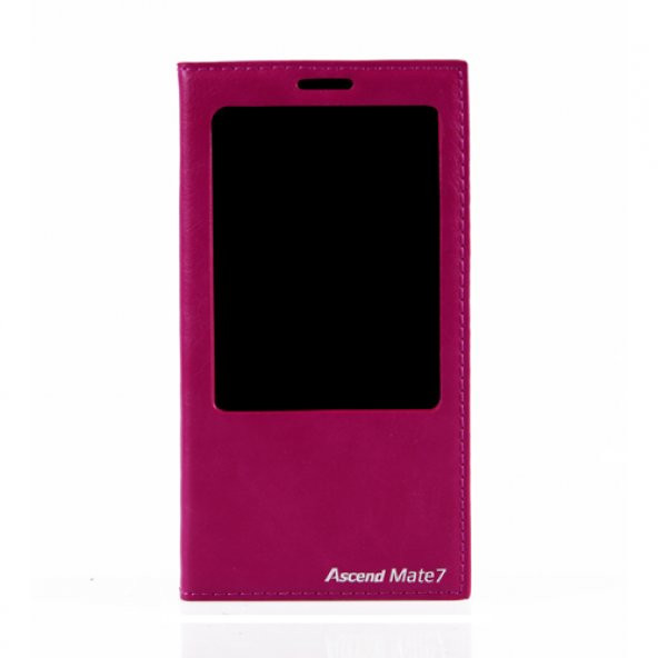 Huawei Mate 7 Gizli Mıknatıslı Pencereli Premium Magnum Kılıf Pembe