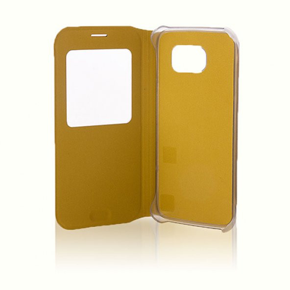 Samsung Galaxy S6 Yan Kapaklı TPU Flip Wallet Kılıf Gold - 2