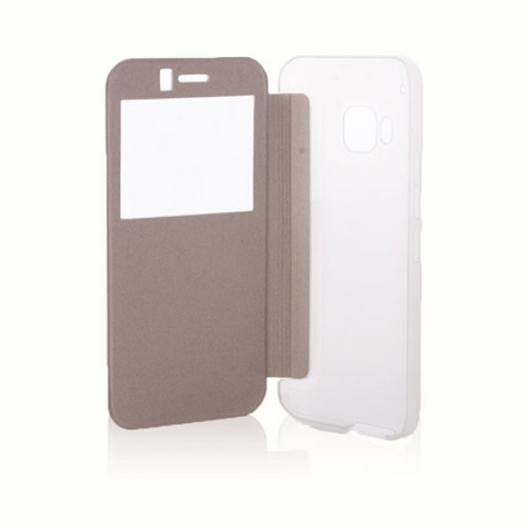 HTC One M9 Yan Kapaklı TPU Kılıf Beyaz - 2