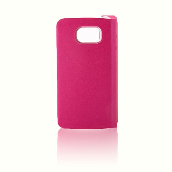 Samsung Galaxy S6 Yan Kapaklı TPU Flip Wallet Kılıf Pembe - 3