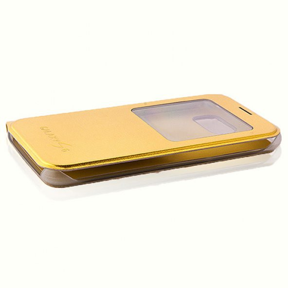 Samsung Galaxy S6 Yan Kapaklı TPU Flip Wallet Kılıf Gold - 4