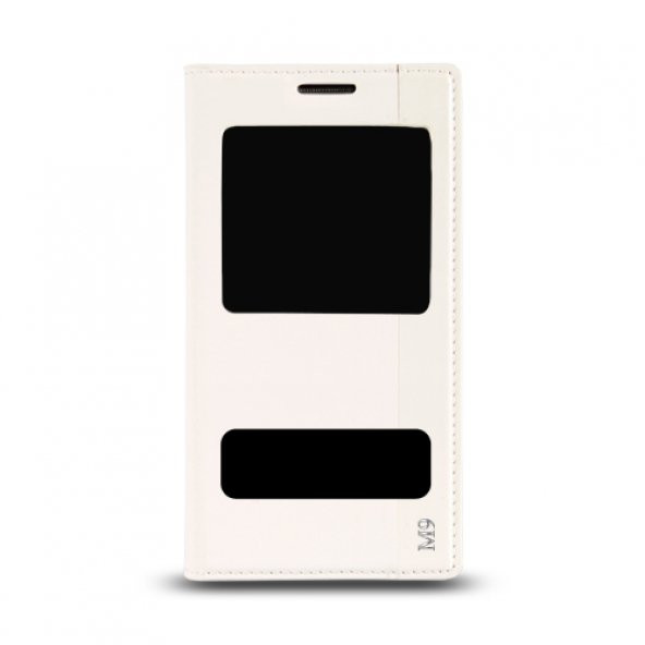 HTC One M9 Gizli Mıknatıslı Pencereli Magnum Kılıf Beyaz