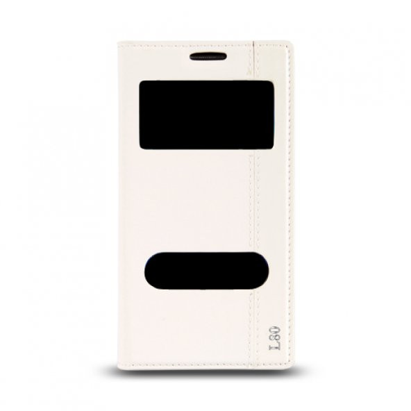 LG L80 Gizli Mıknatıslı Pencereli Magnum Kılıf Beyaz