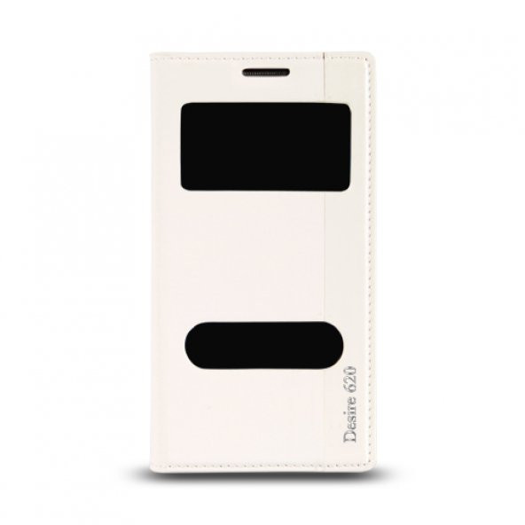 HTC Desire 620 Gizli Mıknatıslı Pencereli Magnum Kılıf Beyaz