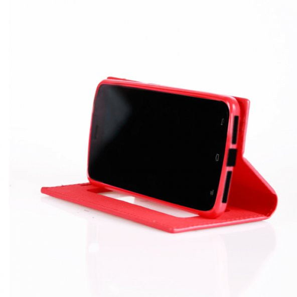 General Mobile Discovery 2 Gizli Mıknatıslı Pencereli Magnum Kılıf Kırmızı - 3