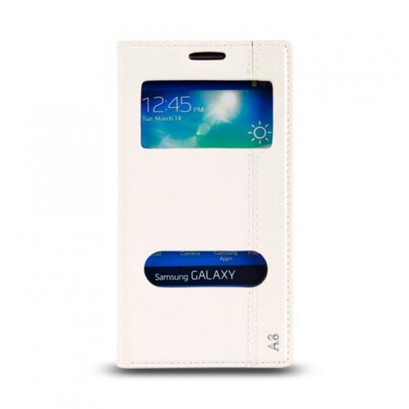 Samsung Galaxy A8 (A800) Gizli Mıknatıslı Pencereli Magnum Kılıf Beyaz