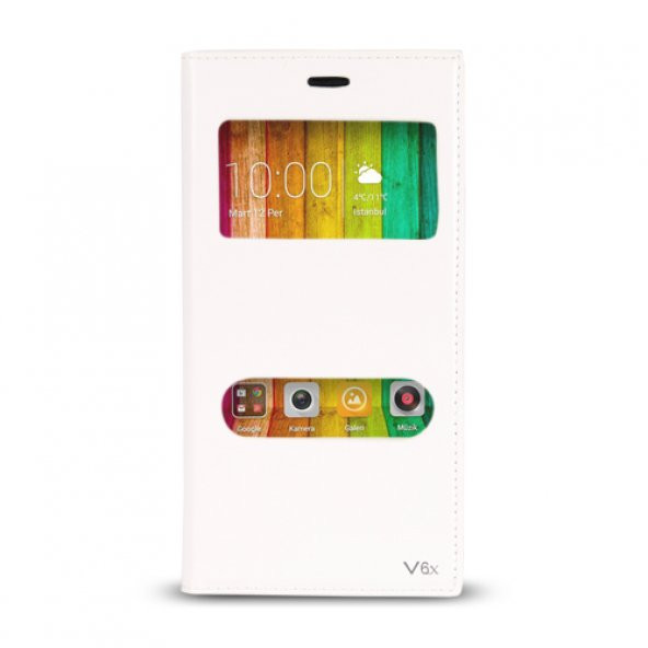 Casper VIA V6X Gizli Mıknatıslı Premium Pencereli Magnum Kılıf Beyaz