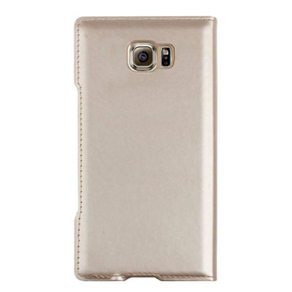 Samsung Galaxy S6 (G920) S View Şeffaf Cover Uyku Modlu Kılıf Gold - 2