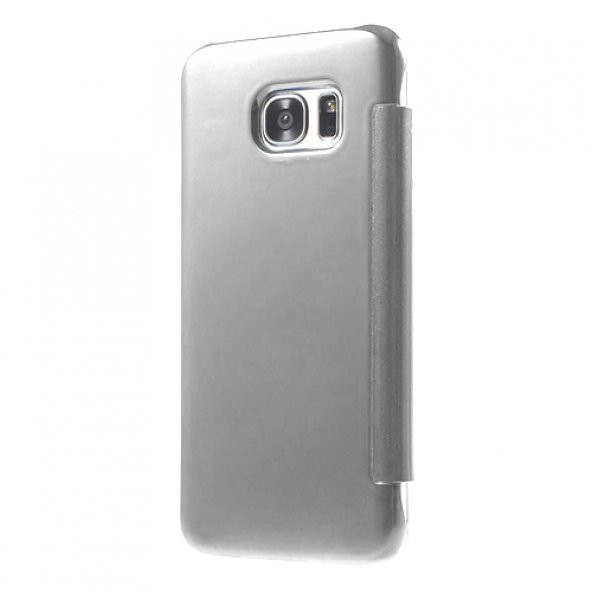 Samsung Galaxy S6 (G920) S View Şeffaf Cover Uyku Modlu Kılıf Silver - 2