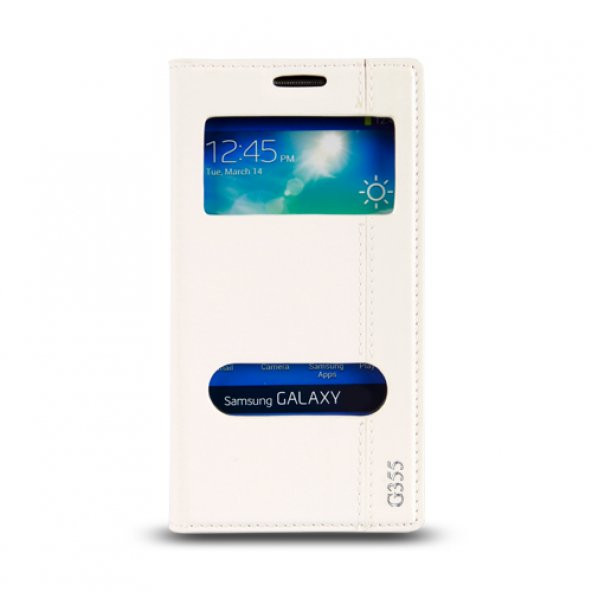 Samsung Galaxy Core 2 (G355) Gizli Mıknatıslı Pencereli Magnum Kılıf Beyaz