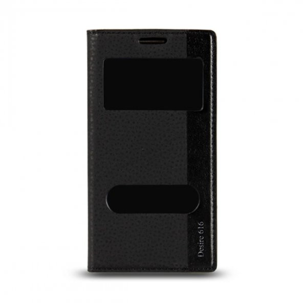 HTC Desire 616 Gizli Mıknatıslı Pencereli Magnum Kılıf Siyah