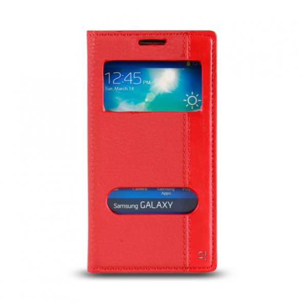 Samsung Galaxy J2 (J200) Gizli Mıknatıslı Pencereli Magnum Kılıf Kırmızı
